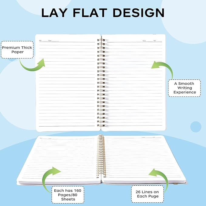 Spiral Notebook - A5 Spiral Notebooks, 8.3'' × 5.8'', 160 Pages, Aesthetic Journaling Notebooks for Women, College Lined Notebook with Elastic Closure, Back Pocket, for School Office, Cat Sky