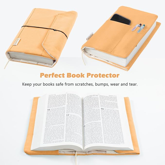 Canvas Book Covers, Washable Book Protector, Book Cover for Paperback Novels, Adjustable Book Cover for Hardcover with Pockets for Pen, Soft Cover Books, Book Lovers Gifts