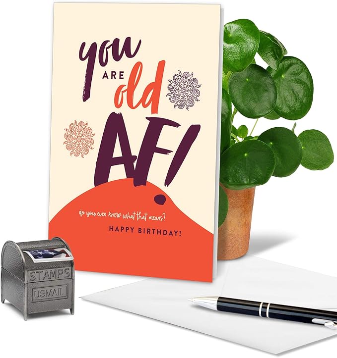 NobleWorks - 1 Sassy Happy Birthday Card Funny - Hilarious Grown-Up Card for Women, Wife, Stationery Humor - Old AF C6398BDG