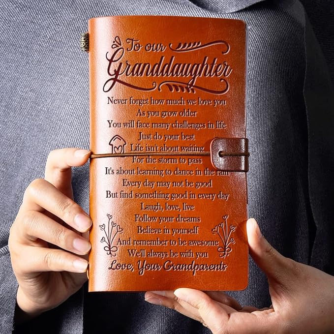 Granddaughter Birthday Gifts from Grandma Grandpa, GIFTRRY To My Granddaughter Leather Journal, 140 Page Refillable Journal, Unique Christmas Birthday Gifts for Granddaughter from Grandparents
