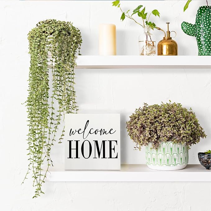 Welcome Home Sign Home Decor Desk Decor Wooden Box Sign Rustic Black Wood White Plaque Box Sign for Women Family Friends Farmhouse Living Room Kitchen Bedroom Shelf Table Decoration