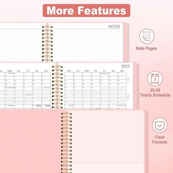 SUNEE 2025-2026 Monthly Planner - 24 Months (Jan 2025 - Dec 2026) Monthly Planner - 7"x10" Monthly Spreads & Yearly Planner, Pink