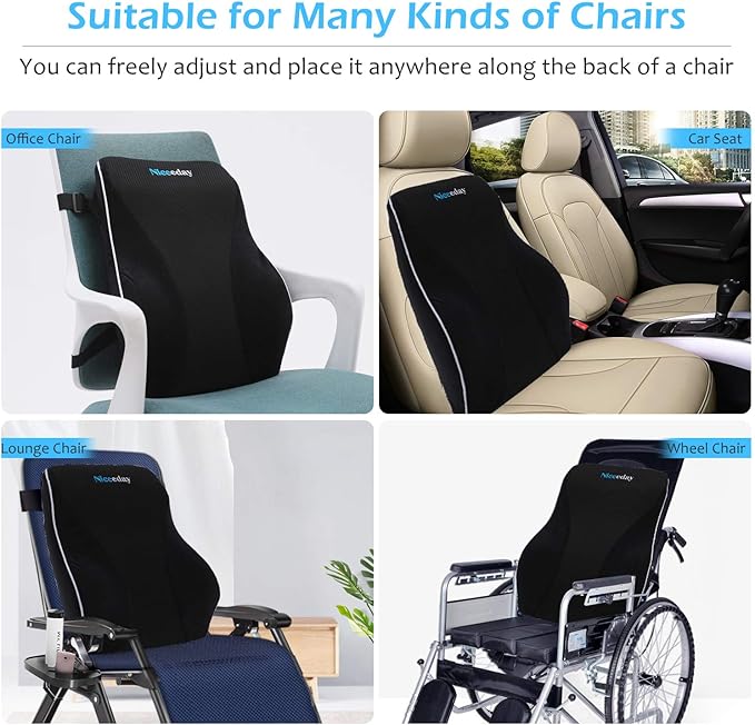 Lumbar Support Pillow for Office Chair Car Back Support Pillow, Memory Foam Gaming Chair Desk Chair Back Cushion for Lower Back Pain Relief, Ergonomic Back Rest with Double Adjustable Straps