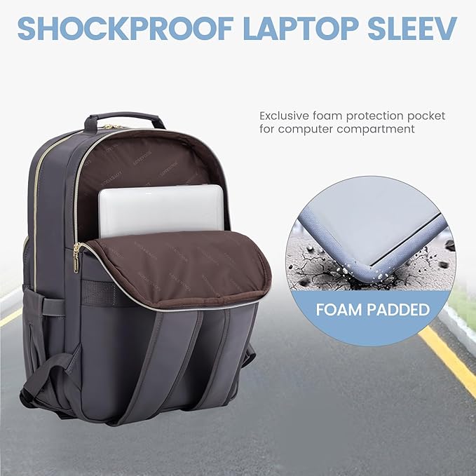 LOVEVOOK Leather Backpack for Women,15.6 inch Leather Laptop Backpack Women Computer Backpack Laptop Bag,Stylish Quilted Travel Backpack Purse Work Bag College Teacher Backpack with USB Port,Purple