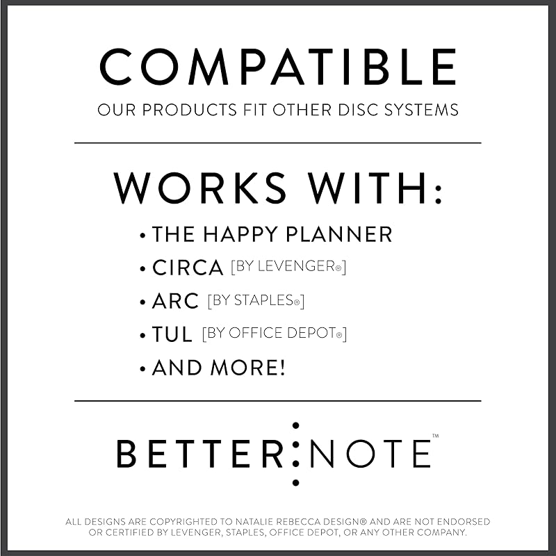 BetterNote Horizontal Undated Calendar Refill Pages for Disc Notebook, fits The Happy Planner, Discbound Levenger Circa, Staples Arc, TUL (Whimsy- 6 months, 8-Disc, 5.5"x8.5")