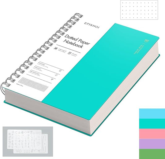 EMSHOI B5 Spiral Notebook Bullet Dotted Journal, Large 7.48" X 10.15", 300 Pages/150 Sheets, 100gsm Dot Grid Paper, Waterproof Hardcover, for Office School Women Men Work Writing Notes-LightBlue
