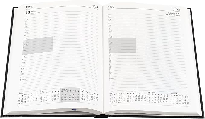 Collins Essential 2025 Business Diary - A5 Day to a Page with Appointments Planner with Leathergrain Hardback Cover - Blue - ESSA51A.60-25
