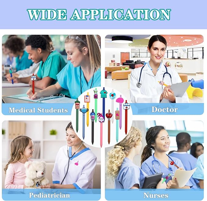 12 Pcs Nurse Pens Cute Nursing Student Essentials Pens, Include 6 replacement refills Writing Instruments for Nurses, Medical Assistants, Students, Workers Office Appreciation Gifts
