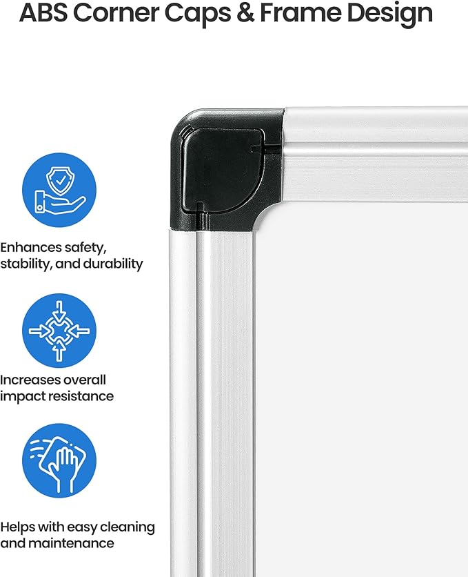 VUSIGN 3PCS Magnetic White Board Kit for Wall 18" x 12", 3 Dry Eraser & 6 Multicolor Markers & 12 Magnetic Pins, Sliver Reinforced Aluminum Frame for Home, School, Office