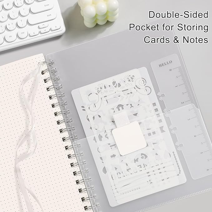 EMSHOI Spiral Notebook Bullet Dotted Journal, A5 Dotted Grid Notebook with 300 Pages, 100gsm Thick Paper, Waterproof Softcover Notebook for School Work Writing, 5.7" × 8.22" - Transparent