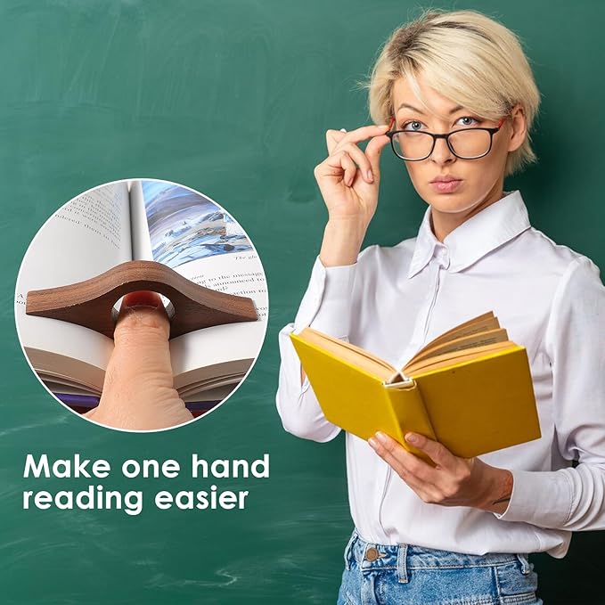 Book Weight Page Holder Wooden Thumb Book Open Holder for Men Women Weighted Bookmarks Corner Reading Book Accessories Christmas Gift Writer Reader (Bookmark+Thumb Page Holder-Coffee)