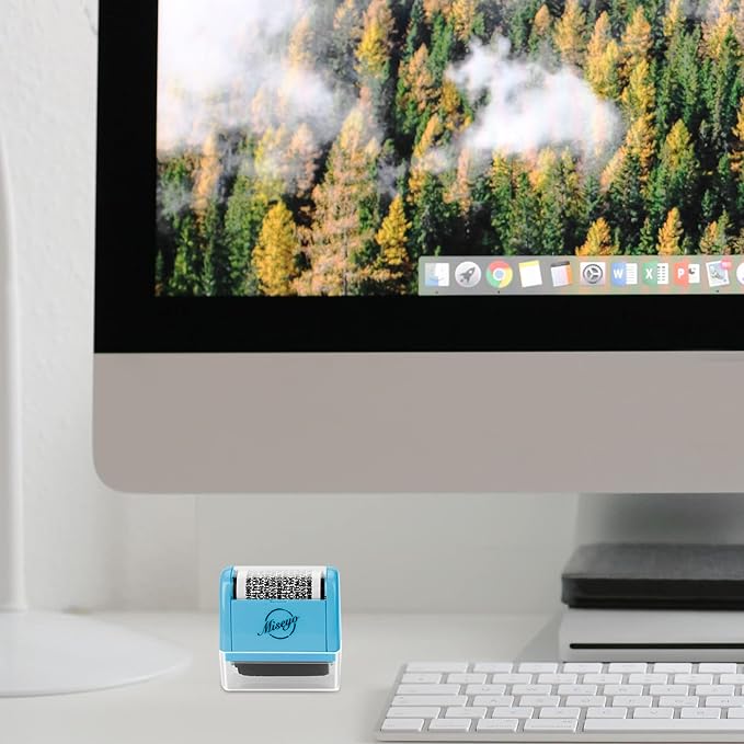 Miseyo Wide Identity Theft Protection Roller Stamp Set - Blue (3 Refill Ink Included)