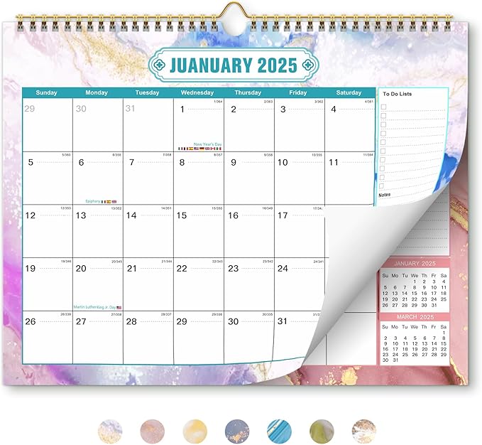 2025 Wall Calendar 15"x12" Large Hanging Calendar Planner 2025-2026 Yearly 18 Monthly January 2025 - June 2026 Thick Paper Spiral Bind Big Desk Calendar Organizing Home Office School Colorful