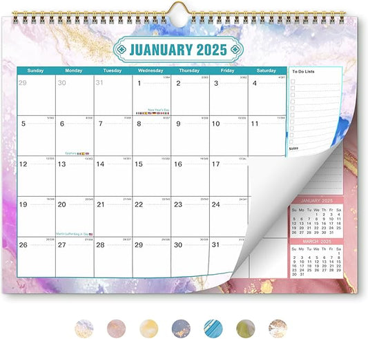 2025 Wall Calendar 15"x12" Large Hanging Calendar Planner 2025-2026 Yearly 18 Monthly January 2025 - June 2026 Thick Paper Spiral Bind Big Desk Calendar Organizing Home Office School Colorful