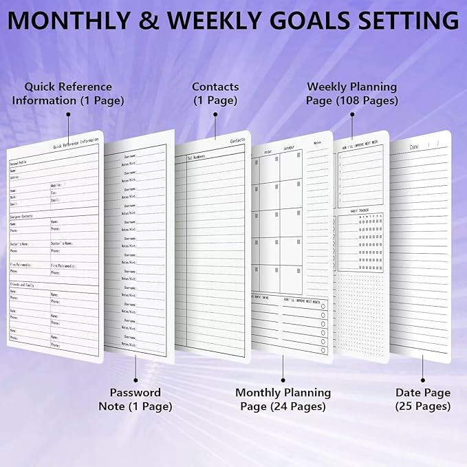 BLESWIN Monthly Life Planner Weekly Planner, No Dated Planner Start Anytime, Leather Weekly & Monthly Productivity Planner – Organizer Planner Thick Paper for Men Women