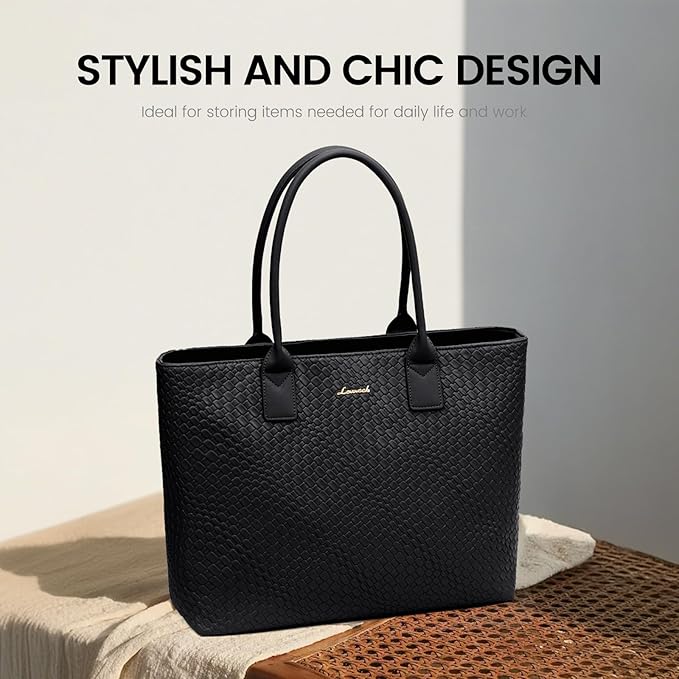 LOVEVOOK Laptop Purses and Handbags for Women, 15.6 Inch Computer Bag Work Tote Briefcase Satchel Handbags for Women with Small Clutch, Black