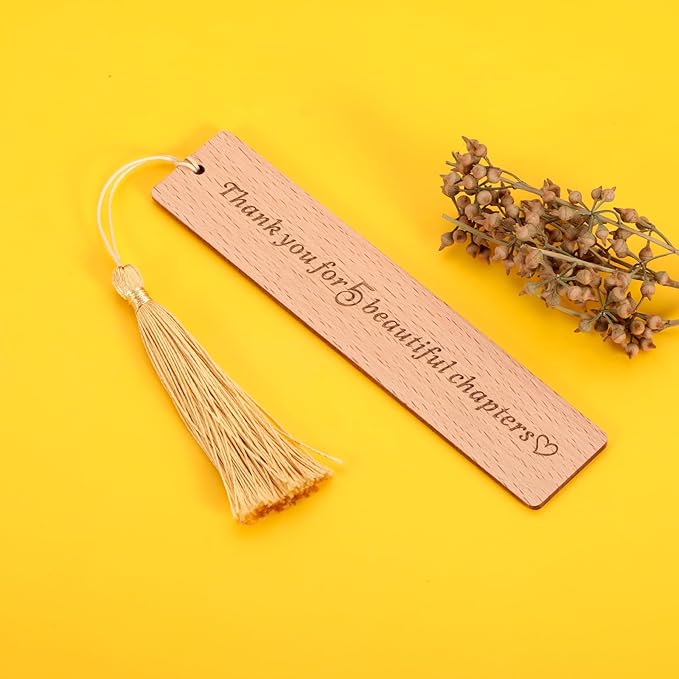 Wooden Bookmark 5 Year Anniversary Wedding Gifts for Women Men Him Her 5th Anniversary Gift for Husband Wife 5th Anniversary Valentines Gift, Christmas Gift Ideas, Thank You for 5 Beautiful Chapters