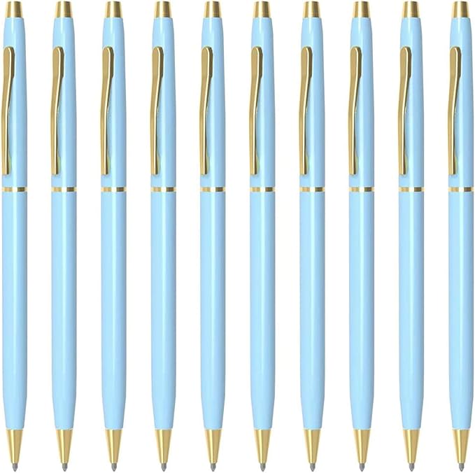Cambond Ballpoint Pens Blue Pens - Fancy Pens Black Ink 1.0 mm Medium Metal Pen Retractable Smooth Writing for Men Women Police Uniform Office Business, 10 Pack (Blue)
