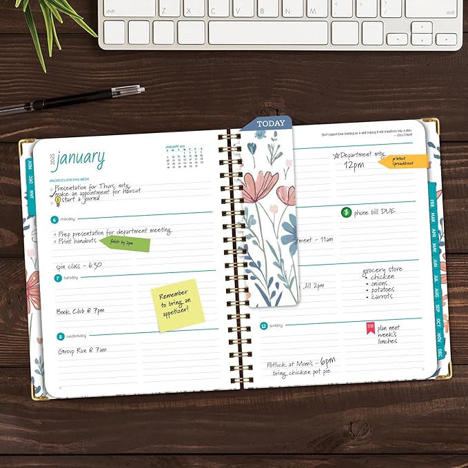 HARDCOVER 2025 Planner, 7"x9": 14 Months (November 2024 - December 2025), Daily Weekly Monthly Planner, Yearly Agenda, Bookmark, Pocket Folder and Sticky Note Set (Colorful Botanicals)