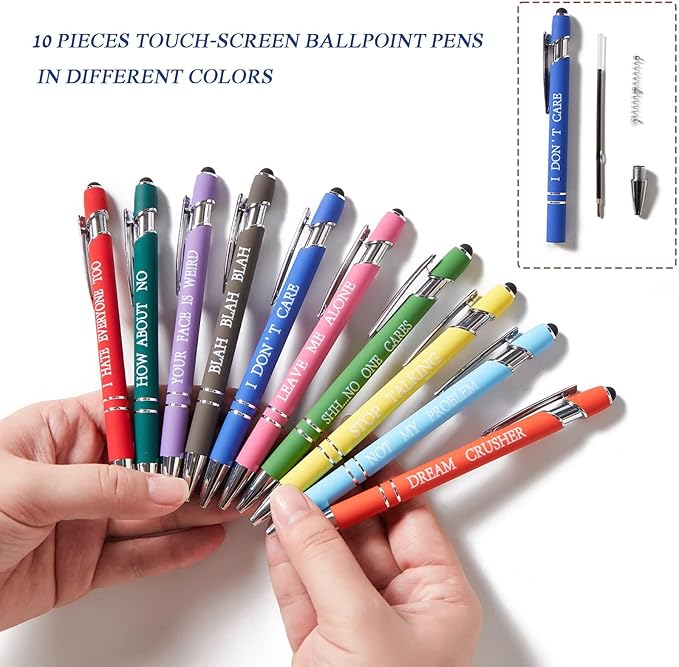 10PCS Funny Multicolored Ballpoint Pens with Complaining Quotes and Touch Screen Function Office Gifts Negative Passive Ballpoint Pens