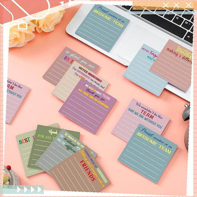 Yinder 24 Pcs Team Sticky Notes Team Appreciation Gifts Bulk Employee Coworker Inspirational Sticky Notes Pad Appreciation Gifts for Teacher Nurse Office Supplies 3 x 3''(Morandi Color,Appreciation)