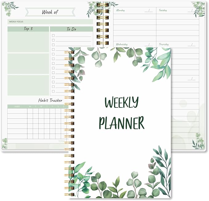 KMQOY Weekly Planner Undated 52 Weeks To Do List Notebook with Habit Tracker Spiral Weekly Planner Notebook for Teacher, Office, School,Family,5.8" x 8"