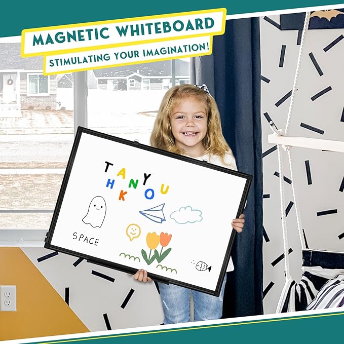 Double Sided Magnetic White Board，36"x24" Dry Erase Whiteboard for Wall with Black Aluminum Frame Presentation Board for School, Office and Home
