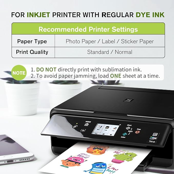 A-SUB 55 Sheets Vinyl Sticker Paper for Inkjet Printer - Glossy Printable Vinyl 8.5x11 Inch Waterproof Sticker Paper for DIY Any Decal You Like