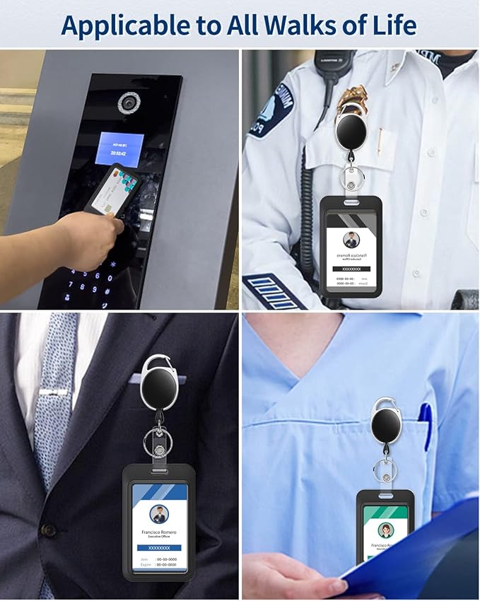 Uniclife 6 Pack Sliding ID Badge Holder Vertical Hard Plastic Case with Clear Window Black&Blue Card Protector Pouch for Office School ID Credit Cards Proximity Key Cards Driver’s Licenses and Passes