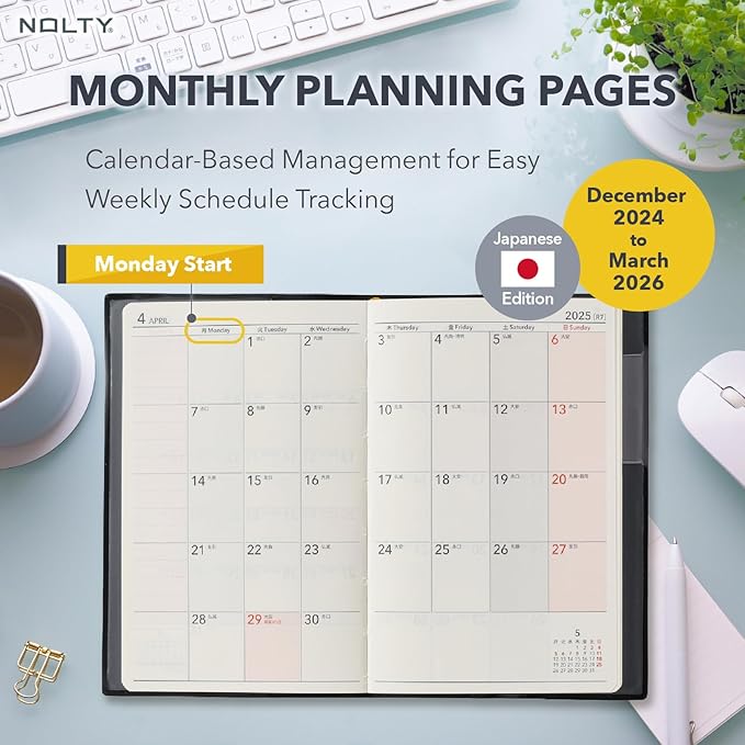 NOLTY Lights Small 1 Weekly Planner 2025, Japanese Edition, Black