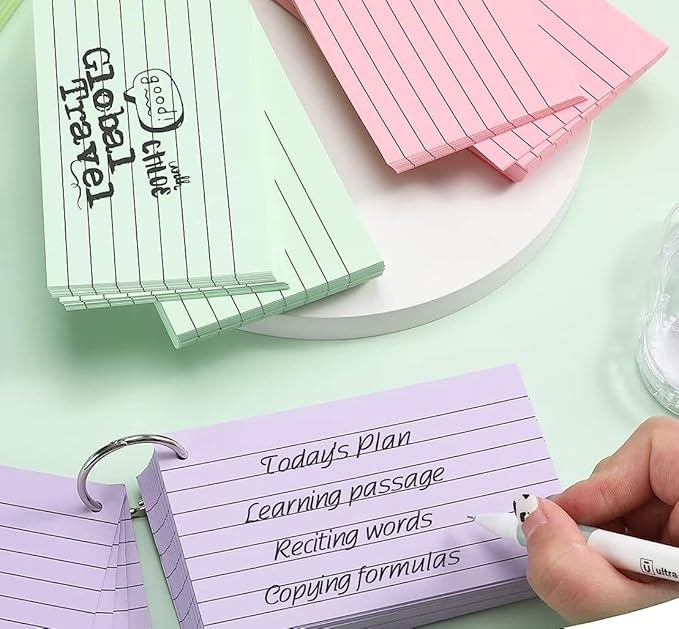 TFLFL Index Cards 3x5 Inch, 600PCS Flash Cards with Rings 8 Colors Ruled Index Cards, Assorted Lined Colored Flashcards, Thin Note Cards Paper, Study Card Memo Scratch Pad for Home Office School