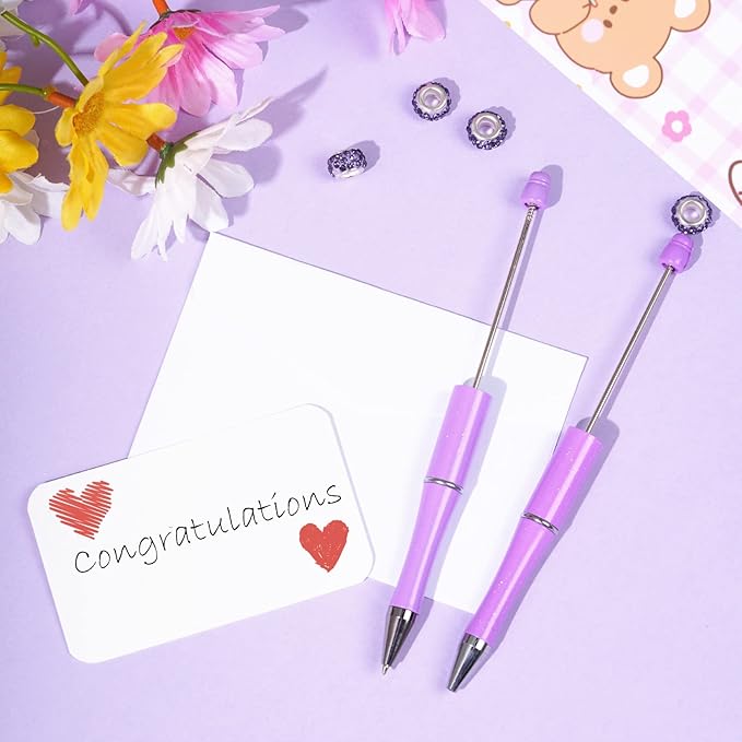 jiebor 30Pcs Purple Beadable Pens Plastic Bead Pen Black Ink Ballpoint Pens Diy Pens Cute Cool Pens for Students Teacher Bridal Graduation Gift Office School Supplies