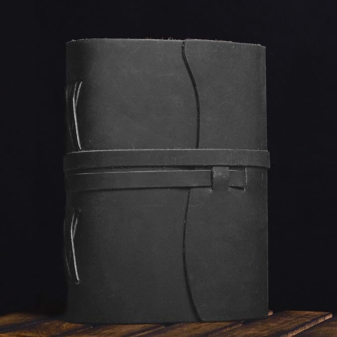 LEATHER VILLAGE Leather Bound Journal - Black, 7"X5", 220 Pages - Vintage Blank Paper Diary for Writing, Drawing, Sketchbook, and Travel Notebook - Ideal for Women and Men