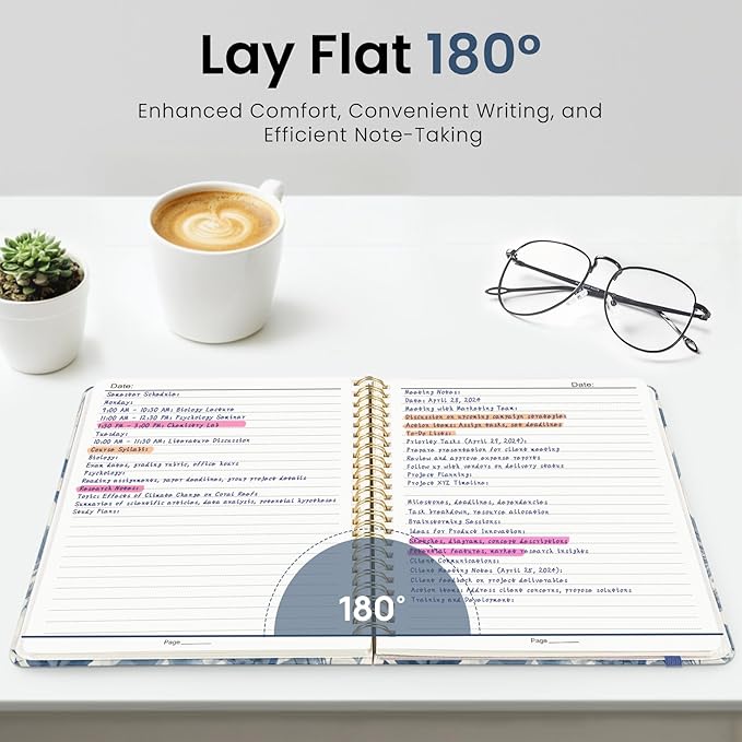 Lined Spiral Journal Notebook for Women, A5 College Ruled Journals for Writing, Hardcover Notebooks for Work, Note taking and Office School Supplies,140 Pages - Blue Leaves