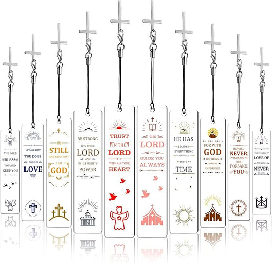 Zonon 10 Pcs Christian Bookmark Acrylic Bible Verses Bookmark with Cross Pendant Inspirational Catholic Bookmark for Woman Religious Christian Gift for Man Christmas Gifts School Office Supply