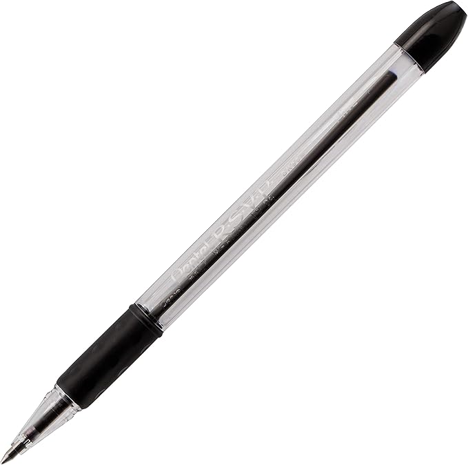 Pentel® R.S.V.P.® Ballpoint Pens, Fine Point, 0.7 mm, Clear Barrel, Black Ink, Pack Of 12