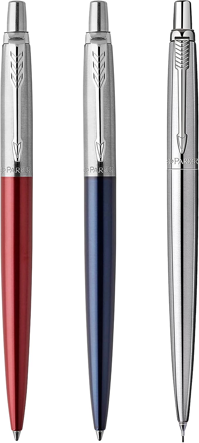 Parker Jotter London Trio Discovery Pack: Ballpoint Pen (Royal Blue), Gel Pen (Red Kensington) & Mechanical Pencil (Stainless Steel)