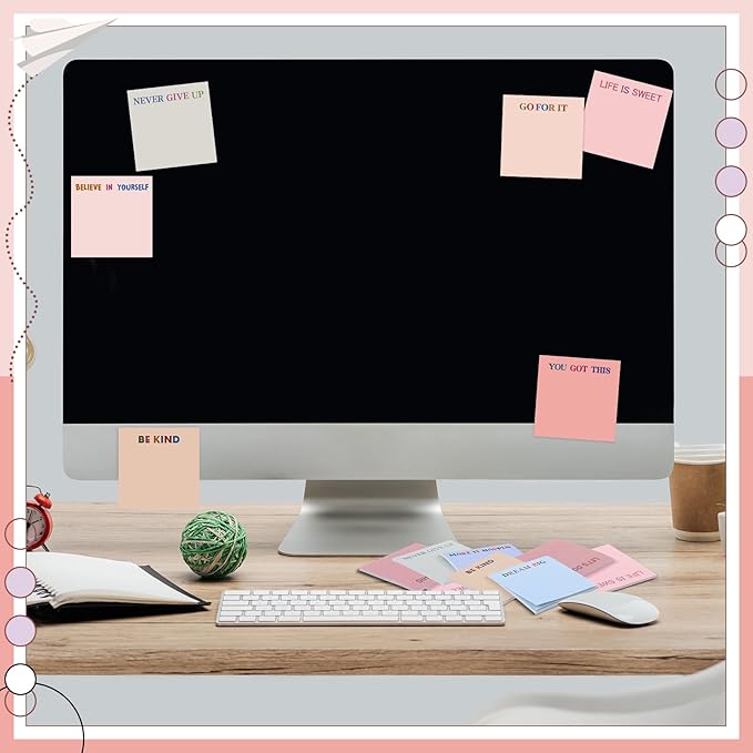 Yinder 24 Pcs Inspirational Sticky Notes with Lines Cute Motivational Sticky Notes Pad Employee Appreciation Gifts Bulk for Teacher Nurse Coworkers Office Supplies 3 x 3''(Aesthetics,Inspirational)