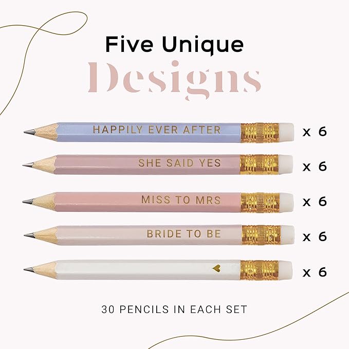 Markt Heart Pencils for Bridal Shower Games, Pink Pencils, Bridal Shower Pens, Small Mini Pencil Set For Prizes, Game Winner Gifts (Blush)