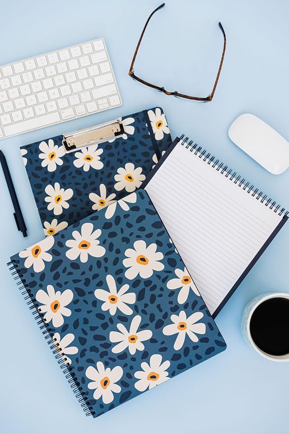 Steel Mill & Co Cute Large Spiral Notebook College Ruled, 11" x 9.5" with Durable Hardcover and 160 Lined Pages (Leopard Daisy)