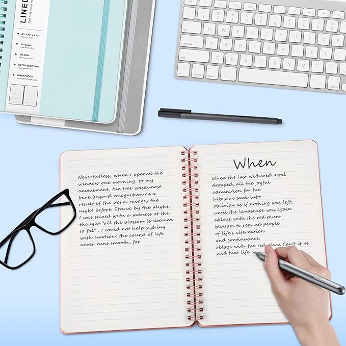 Light Red Lined Spiral Journal Notebook with 160 Pages, 8×5.7in, A5 Spiral Notebook, Journaling Notebooks for Work, School, Women, Men, College Ruled Spiral Notebook, Hardcover Leather Journals