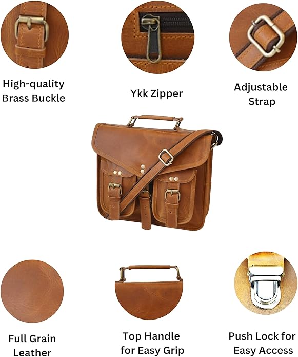 Leather Messenger Bag for Men 11 inch Vintage Satchel Crossbody Shoulder office Brown Handmade Bag