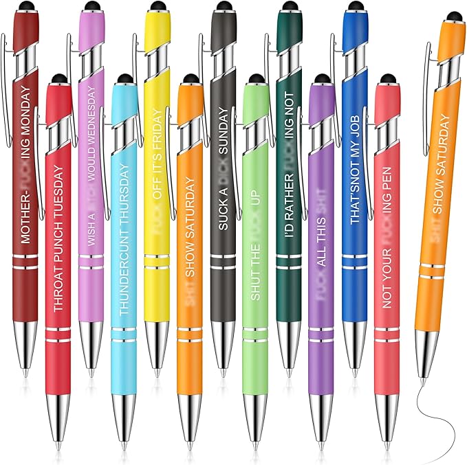 Zonon 12 Pieces Inspirational Pens Bulk Easter Basket Stuffers Motivational Quotes Ballpoint Pens with Stylus Tip Inspirational Gifts for School Office Teachers(Fancy Color,Funny Week)