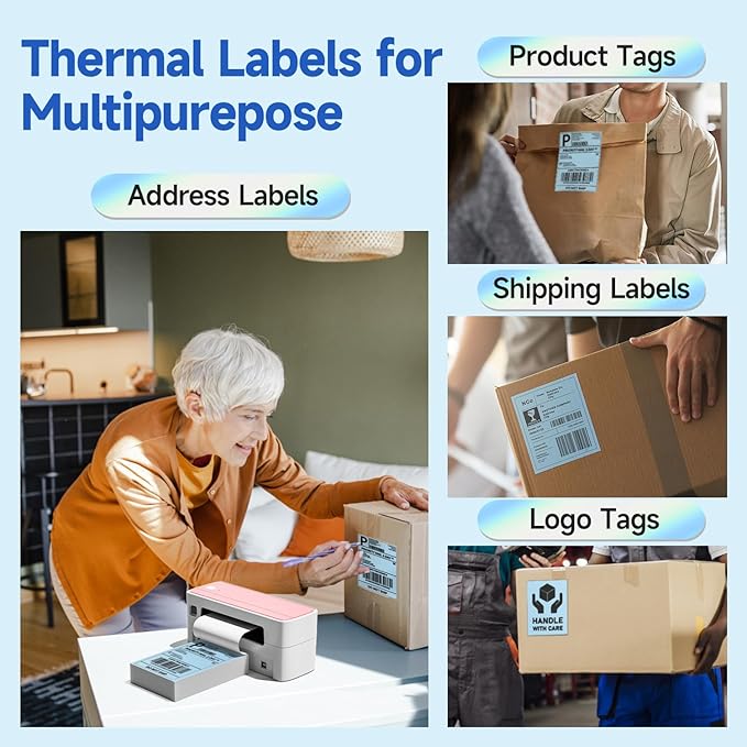 Phomemo 4X6'' Thermal Shipping Label- Pack of 500 4x6 Fan-Fold Label for Shipping Labels, Address, Mail, Product Logo Labels, Commercial Grade, Blue