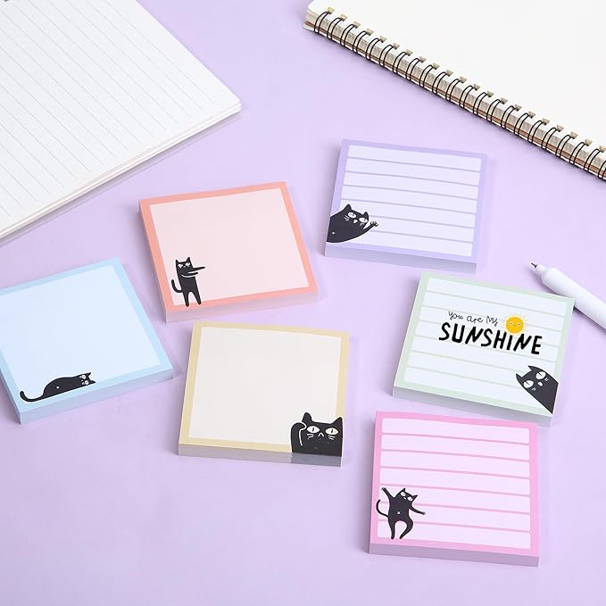 Mr. Pen- Sticky Notes, 3" x 3", 6 Pads, 480 Sheets, Black Cat Sticky Notes, Cat Notepad, Sticky Note Set, Cute Notepads, Aesthetic Sticky Notes Set, Cute Sticky Notes Cute, Fun Sticky Notes