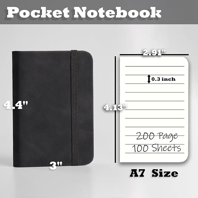 4 Pack Pocket Notebook Small Notebook, 3" x 4.4" Journal Notebook Hardcover with Thick Lined Paper, 200 Pages Leather Cover Mini Journal Notepad (Black)