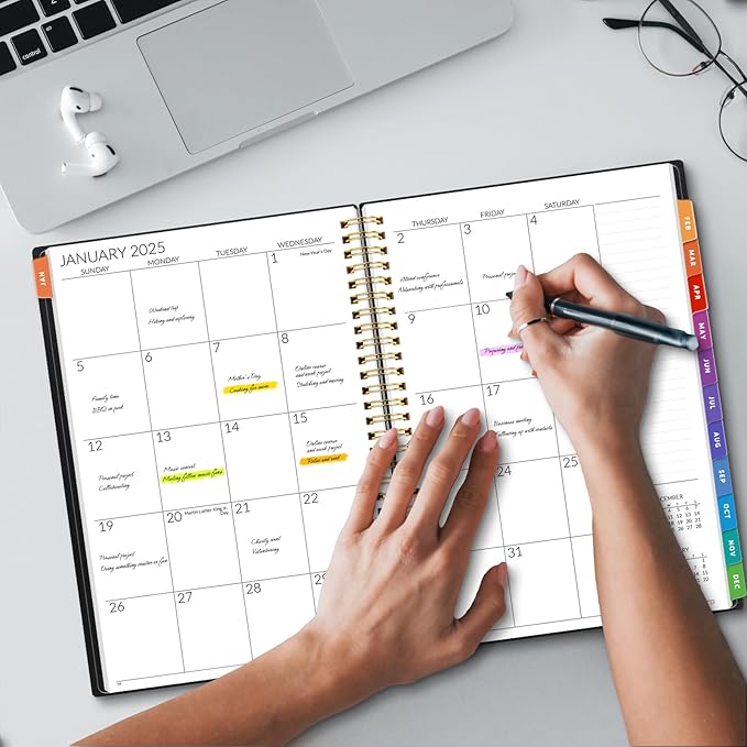 SUNEE 2-Year Monthly Planner 2025-2026 (Jan 2025 - Dec 2026) 7"x10" Monthly Spreads & Yearly Planner, Black