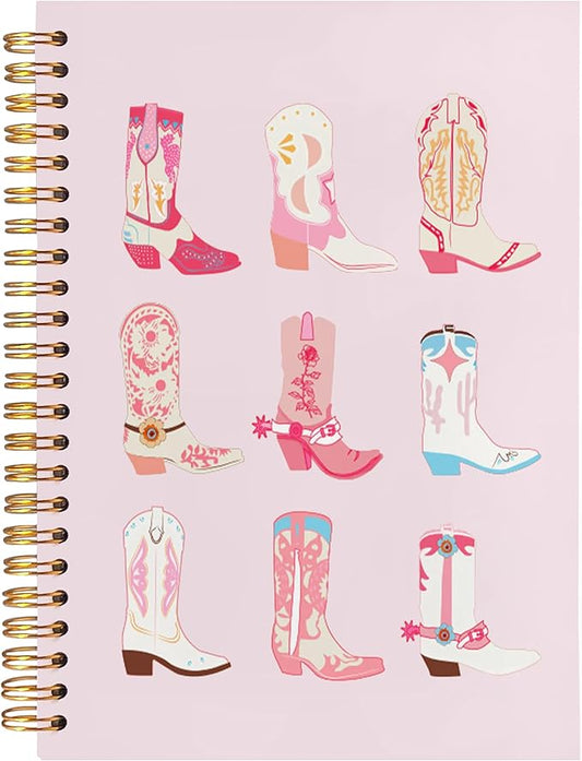 BearCake Cowgirl Boot Notebook, Cowgirl Stuff, Cowgirl Gifts, Western Office Supplies, Western Stuff for Women, Boho Western Notebook Journal 5.5x8.3 pink