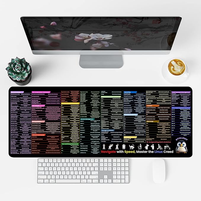 Linux Command Line Mouse Pad - 31.5"x11.8" XL Large Cheat Sheet Desk Mat for Kali/Ubuntu/Red Hat/Debian/OpenSUSE/Centos/Arch/Mint for Programmers, Developers, and IT Professionals