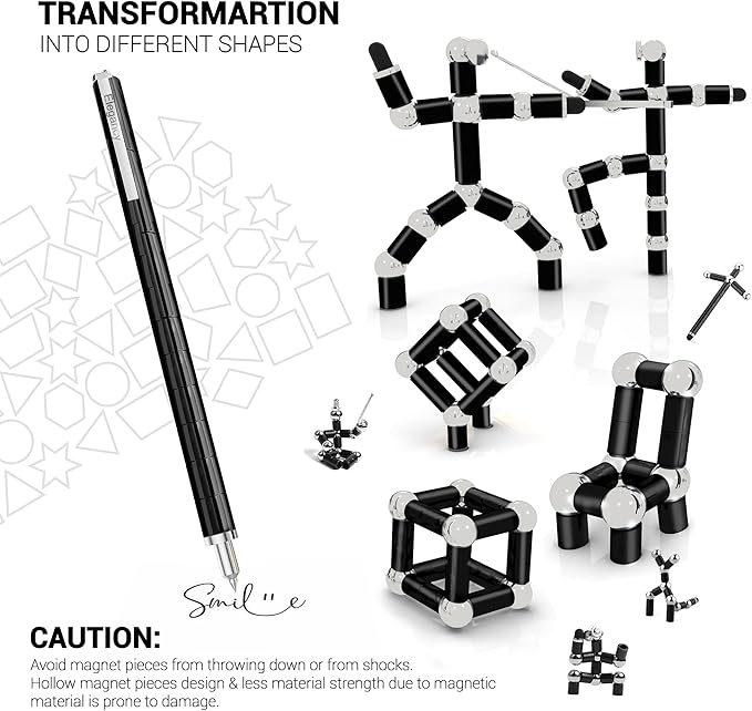 Elegancy Fidget Pen Magnetic Balls | Deformable Decompression Magnetic Pen Fidget Toy for Teenager Multi-Functional Ballpoint Pens | Cool Stuff Magnets for Kids (Black)